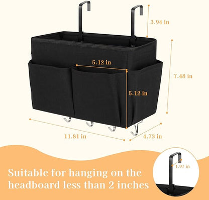 Frjjthchy Bedside Storage Organizer 5 Pockets with 4 Hooks Hanging Storage Bag for Headboards/Bunk Bed (Black)