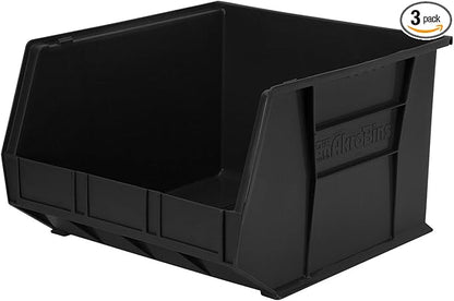 Akro-Mils 30270 AkroBins Plastic Storage Bins, Space-Saving Stackable Bins for Garage, Pantry, Craft Organization, 18" x 16" x 11", Black, 3-Pack