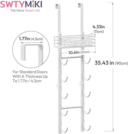 SWTYMIKI Hanging Towel Racks for Bathroom - 6 Tier Over The Door & Wall Mounted Bath Rolled Towel Storage Organizer Holder for Small Bathroom, RV, Camper, White (Patented)