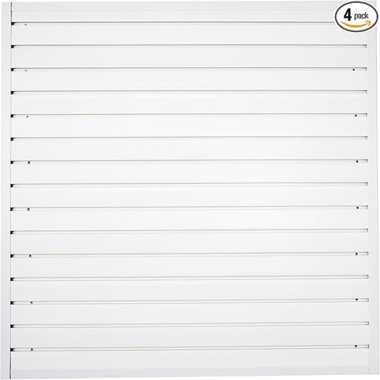 Slatwall Panel Garage Organizer Heavy Duty Wall Mounted, PVC Slat Panels Home Storage System, Tool Organization Peg Board 4ft by 4ft (White)