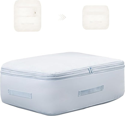 Fivaran Ultra Space Saving Self Compression Organizer, Comforter Storage Bag for Clothes, Blankets, Pillows, Duvet, Comforters, Bedding Sets and Much More (Blue,L - 54 * 42 * 30cm)