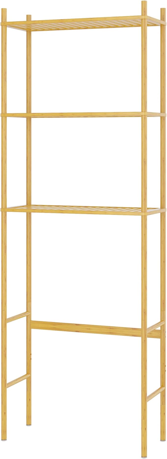 QSN SILK LU 3 Tier Over The Toilet Organizer Rack Bamboo, Freestanding Bathroom Toilet Storage Shelf, Space Saving and Easy to Install, Adjustable Feet, Adjustable Bottom Rod