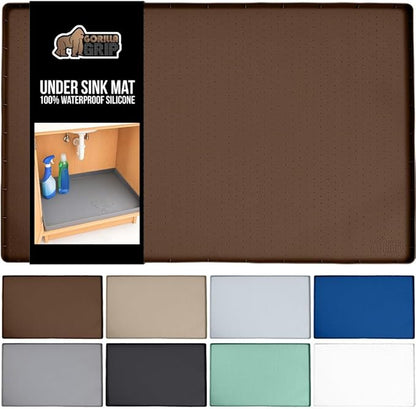 GORILLA GRIP Waterproof Silicone Under Sink Mat with Raised Lip for Kitchen and Bathroom, 28 x 22 in, Cabinet Shelf Liner Stay in Place Mats Dishwasher Safe Drawer Liner, Organizer Tray, Coffee