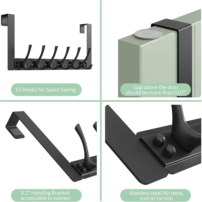 WLCSNG Over The Door Hooks with 6 Hooks for Hanging-Space-Saving,Over The Door Hanger,Over The Door Towel Rack,Towel Hanger for Bathroom,Guaranteed Quality & Compressed Packaging (1, Black)