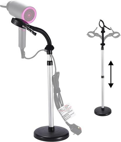 Bamodi Hair Dryer Holder Black - Hands-Free Hair Drying Metal Stand with 360° Rotation, Adjustable Height - Countertop or Wall Mount - Stylish and Convenient Storage Solution for Bathroom