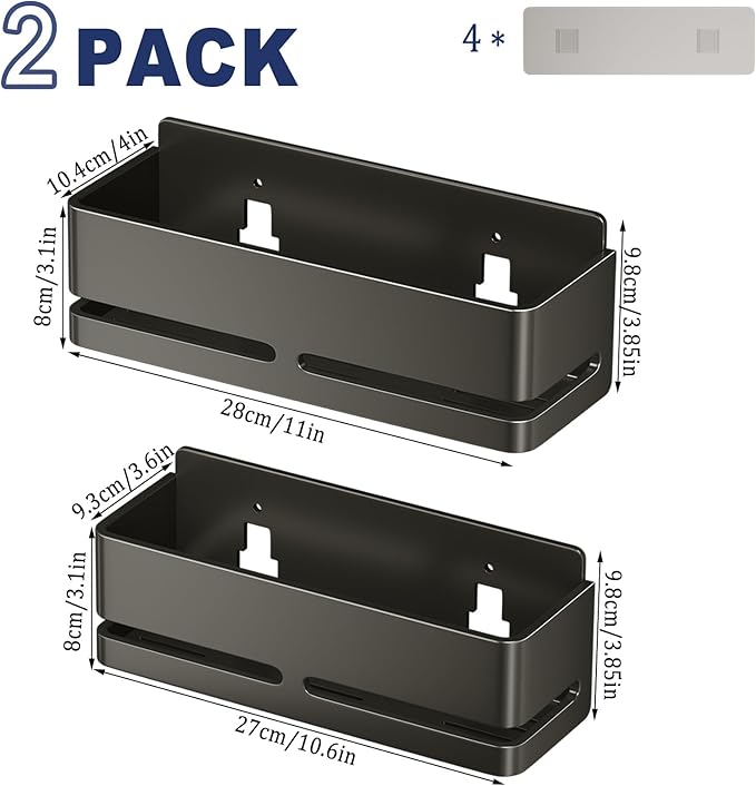 YESENT Shower Caddy, 2-Pack Shower Shelf, Heavy-Duty Bathroom Storage Shelf, Large Capacity No-Drill Bathroom Organizer, Gray Metal Storage Basket, Adhesive Installation