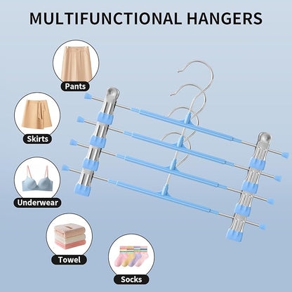 HWAJAN 10PACK 14Inch Pants Hangers with Clips Adjustable Skirt Hangers for Women Black Metal Non-Slip Trousers Hanger Heavy Duty Space Saving Clothes Hanger for Shorts,Jeans,Sky Blue