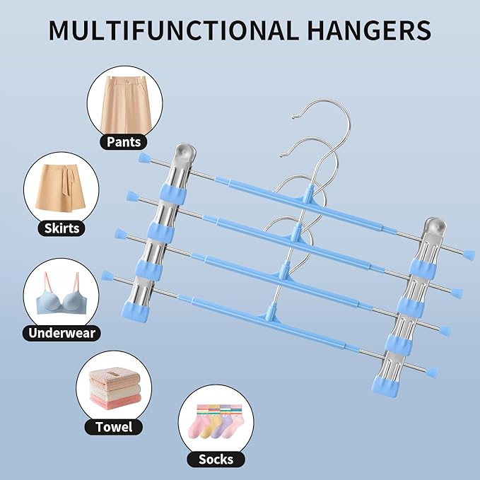 HWAJAN 20PACK 14Inch Pants Hangers with Clips Adjustable Skirt Hangers for Women Metal Non-Slip Trousers Hanger Heavy Duty Space Saving Clothes Hanger for Shorts,Jeans,Sky Blue
