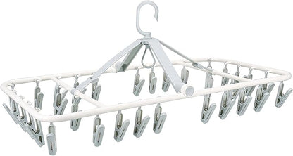 Plastic PP Drying Hanger, Anti-Rusty Drying Rack for Clothes, Socks, Lingeries, Delicates, Drying Hanger with 32 Clips for Baby Clothes, Towels