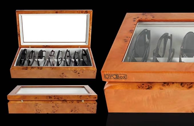 OYOBox Maxi Luxury Eyewear Organizer, Lacquered Wood Box for Glasses + Sunglasses