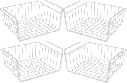 Modern Home Under Shelf Wire Storage Baskets – Hanging Organizer Rack for Cabinet, Pantry, or Closet – White Metal Basket for Kitchen, Towels, or Office – No Tools Required (Set of 4 11")