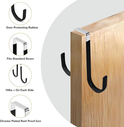 Manesi Over The Door Hooks, Soft Rubber Prevent Scratches Door Hangers Hooks for Bathroom, Living Room, Bedroom, and Kitchen Hanging Clothes, Towels, Shoe Bag, Hats, Coats, Bags, etc. (Black, 4 Pack)