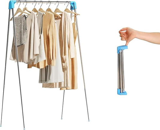 Travel Garment Rack ,Portable and Foldable，Folding Clothes Rack for Dance,Travel,Camping, Drying,RV, Indoor,Outdoor. A Collapsible Mini Clothing Rack.