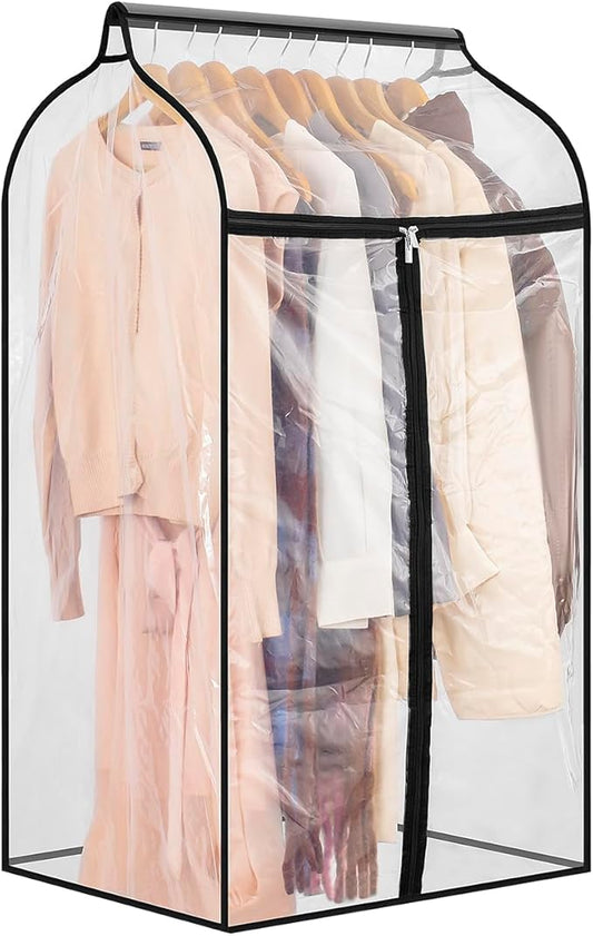 Hanging Garment Bag for Closet Winter Clothes Storage with Clear Window Coat Rack Cover Large Clothing Bags with Zipper Dust Proof Dress Protector (Small)