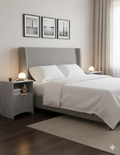 Pipishell Nightstands Set of 2 with Charging Station, Fluted Bedside Table with Storage & Drawer, Modern End Tables with USB & AC Outlets, Small Wood Night Stand for Bedroom, Light Gray