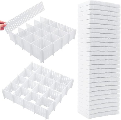 45 Pack Drawer Dividers, Plastic Adjustable Drawer Storage Organizer for Tidying Clutter Socks, Underwear, Makeup, Kitchen, Dresser White
