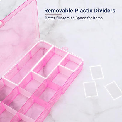 Cosics 10pcs Fake Nail Storage, 15-Grid Small Plastic Rhinestone Organizer Box, Acrylic False Nail Tips Container, Jewelry Display Holder, Tackle Hair Art Craft Accessories Empty Case with Dividers