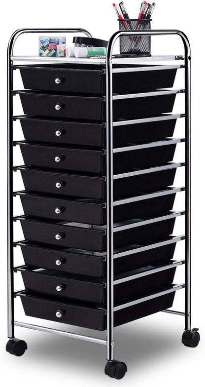 Giantex 10 Drawer Rolling Storage Cart Scrapbook Paper Office School Organizer (Black)