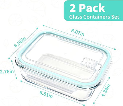 Piszvbej 2 Pack Fruit Storage Containers for Fridge, Glass Fruit Containers for Fridge with Airtight Lid, Airflow Vent Design to Keep Produce Fresh Longer, Ideal for Fruits and Vegetables Storage