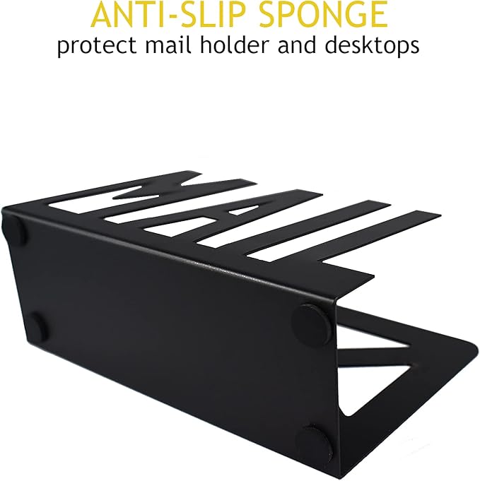 Desktop Letter Holder, Two-Sided Designs Black Metal Desktop Cutout Mail Letter Holder, Letter Sorter Envelope Holder for Home Office School, Bill Filling Paper Document