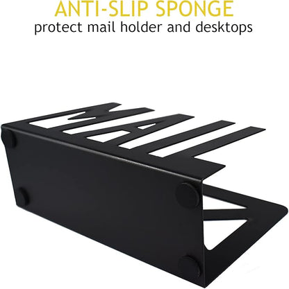 Desktop Letter Holder, Two-Sided Designs Black Metal Desktop Cutout Mail Letter Holder, Letter Sorter Envelope Holder for Home Office School, Bill Filling Paper Document