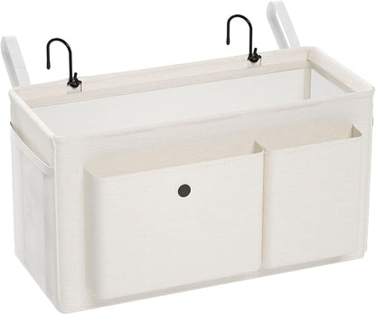 Edudif Bedside Caddy Bedside Organizer with Fixed Straps & Water Bottle Holder, Bunk Bed Caddy ideal for Home, Dorm, Hospital, Crib, Versatile Bedside Storage Solution (White)