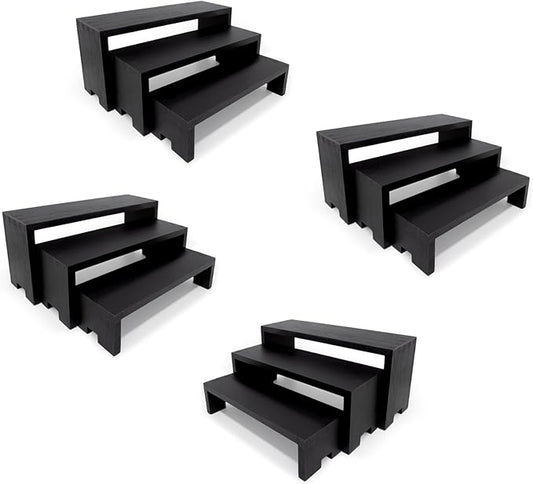 4 Set 12Pcs Black Display Riser Wood Risers Wooden Cupcake Display Stand 3Tiered Racks Perfume Display Dessert Food Stands for Vendors Event Party