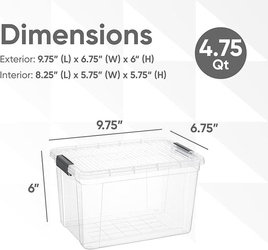 Superio Clear Storage Boxes with Lids, 4.75 Quart Plastic Container Bins for Organizing, Stackable Crates, BPA Free, Non Toxic, Odor Free, Organizers for Home, Office and Dorm, 8 Pack