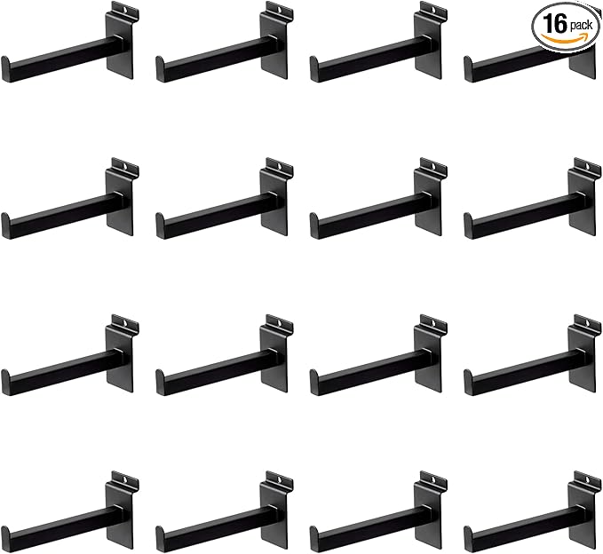 16 Pack Heavy Duty Tube Slatwall Shelf Brackets, Metal Tubular Slat Wall Brackets with Lip, Slatwall Accessories for Garage, Retail, and Home Storage (6 Inch)