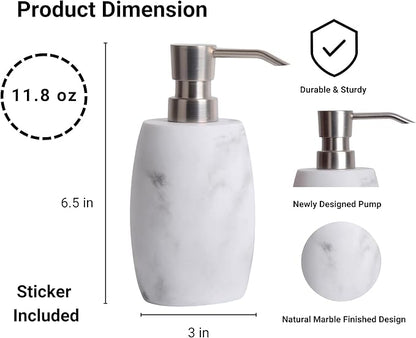 Clasin Home Resin Hand Soap Dispenser, Refillable Soap Dispenser with White Marble Look and Metallic Pump, Waterproof Bottle Labels for Bathroom Kitchen Dish Hand Wash Shower Lotion Shampoo (12 Oz)