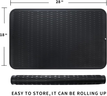 Silicone Dish Drying Mat for Multiple Usage,Easy clean,Eco-friendly,Heat-resistant Silicone Mat for Kitchen Counter or Sink,Refrigerator or Drawer Liner Black 3XL 28 inches x 18 inches