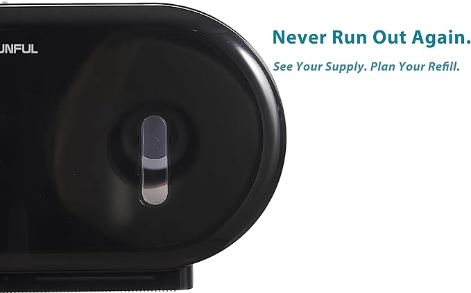 Twin Jumbo Toilet Roll Dispenser: Double 9 Inch Paper Holder Wall Mount with Key Lock for Commercial Office & Public Restrooms, Design by Modunful MD-902-Black