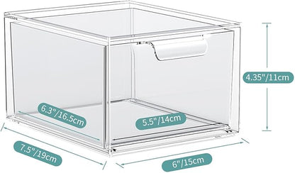 2 Pack Stackable Makeup Organizer and Storage, Acrylic Organizers，Clear Plastic Storage Drawer with Handles for Vanity, Undersink, Kitchen Cabinets, Pantry