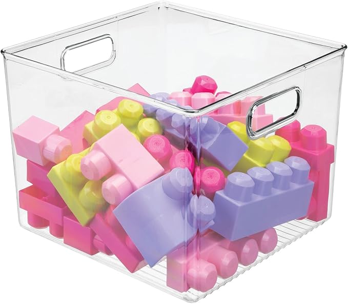 mDesign Plastic Deep Home Storage Organizer Basket Bin with Handles for Cube Furniture Shelving in Office, Closet, Bedroom, Laundry Room, Nursery, Kids Toy Room Shelf - Ligne Collection, 8 Pack, Clear