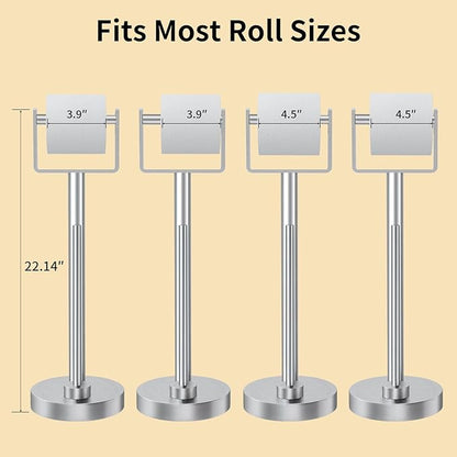 YUMORE Toilet Paper Holder Stand with Storage, Bathroom Weighted Base Floor Toilet Paper Roll Holder Free Standing for 3 Rolls, Brushed Nickel