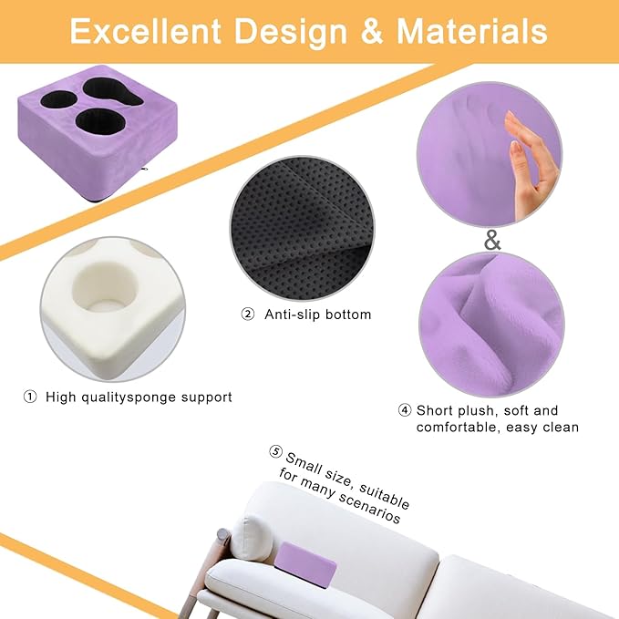 Couch Cup Holder Pillow Tray & Caddy - for Sofa, Bed, Car, Man Cave | Keep Drinks at Hand & Spill-Proof Accessories for New Parents, Camping, Park, Boat, Beach -Taro Purple