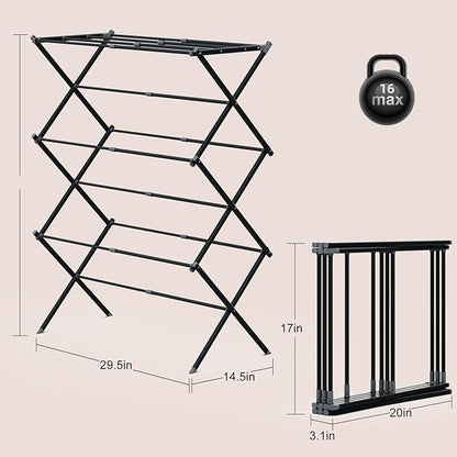 Drying Rack for Laundry, Foldable Clothes Drying Rack, Small Collapsible Dry Rack for Clothes, Use for Indoor & Outdoor Drying Clothes, Black 40"x29"x14.5"