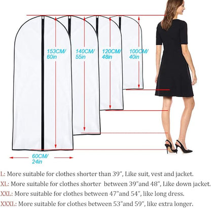 Garment Bags for Hanging Clothes 24'' x 55 '' (Set of 6) Transparent Lightweight Breathable Coat Covers for Closet with Study Full Zipper for Long Dress Clothes Storage [Upgraded Version]