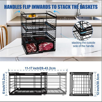 Stnopw 3PCS Freezer Organizer Bins,Stackable Chest Freezer Organizer for 7 Cu.FT Deep Freezer Sort Frozen Food, Easily Get Food from the Bottom with Side Handles Add Storage Space