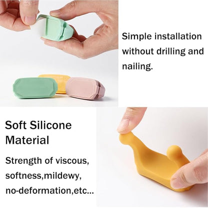 Defrko Silicone Razor Holders - 6 Pcs Hooks Adhesive Wall Mounted for Hanging Towel Key Plug Cable, Utility Decoration Hook Stick to Dorm Room Door Function for Kitchen Bathroom Home Office