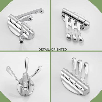 Angle Simple Swivel Towel Hooks for Bathroom, Metal Foldable Hand Towel Coat Hooks for Wall, Chrome, 2 Pack