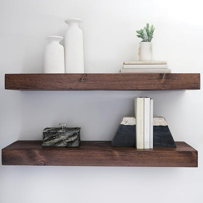 Urbandi Modern Floating Shelves 3 Inches Thick for Wall, Wide Shelves for Kitchen, Living Room, Bedroom, and Bathroom, Natural Pine Wood, Rustic Wooden Shelf, (Set of 2) (Provincial, 24Lx3Hx8D)