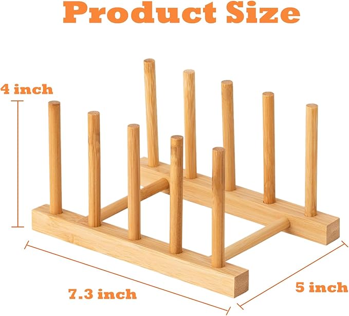 Yuixoseu 4 Pcs Bamboo Wooden Dish Rack, Plate Organizer for Cabinet Space Saver and Kitchen Counter, Bowl/Cup/Pot Lid/Cutting Board Drying Holder (4 Slots)