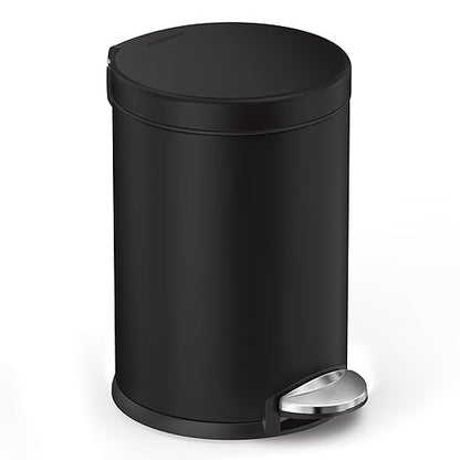 simplehuman 4.5 Liter / 1.2 Gallon Round Bathroom Step Trash Can, Matte Black