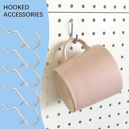 25Pcs J Style pegboard Hooks Stainless Steel Metal Pegboard Hooks Peg Board Wall Display Accessories for Jewelry Organizer Hanging Tools (Small)