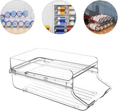 Luxshiny Clear Double Can Organizer for Refrigerator Efficient Beverage Storage Box Easy Dispenser for Kitchen and Pantry for Neat Fridge Organization