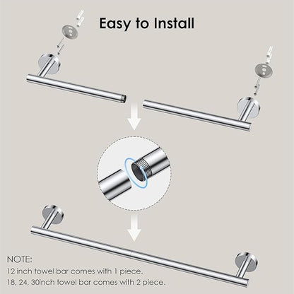 FORIOUS Towel Bar Wall Mounted, Stainless Steel Towel Racks for Bathroom, Includes Wall Mounting Hardware (Chrome, 32 Inch)