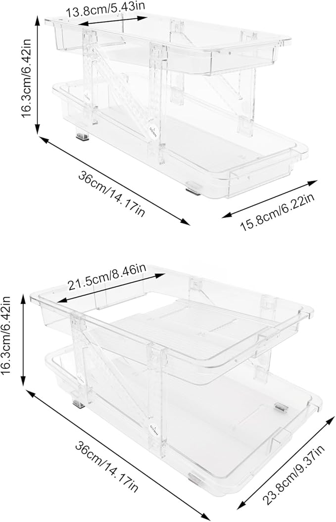 2 Layer Expandable Soda Can Organizer, Automatic Rolling Beverage Drink Dispenser for Fridge, Plastic Beer Can Holder for Refrigerator Pantry Freezer (Clear White)