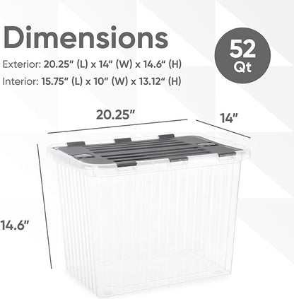 Superio Storage Bins with Lids- Clear Boxes for Organizing, Stackable Plastic Containers- BPA Free, Non-Toxic, Odor Free, Organizer for Home, Office, Dorm, 53 Quart (6 Pack, 20.25"x14"x14.6")