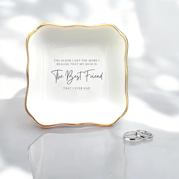 HatafaFurni Ring Dish Holder for Mum Gifts | Present For Mom | Mother's Day Gift | Thank You Mom Gift | Jewelry Dish Gift For Mum - I Realise That My Mum is The Best Friend - Ceramic Trinket Tray